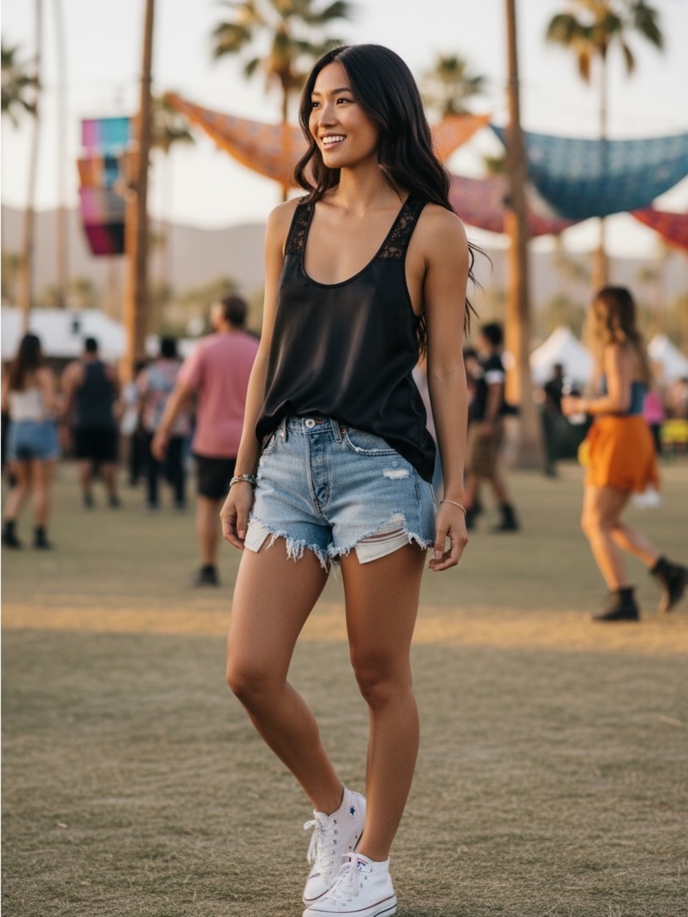 Black Festival Quiet Luxury CBK Sexy Satiny Cami with Lace Racerback The Lacie
